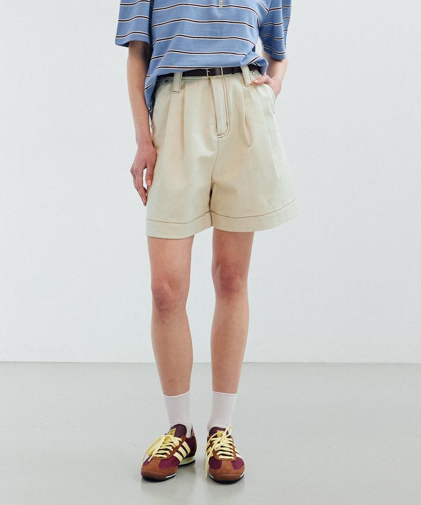 ROIROI Pintuck Denim Shorts - Cream