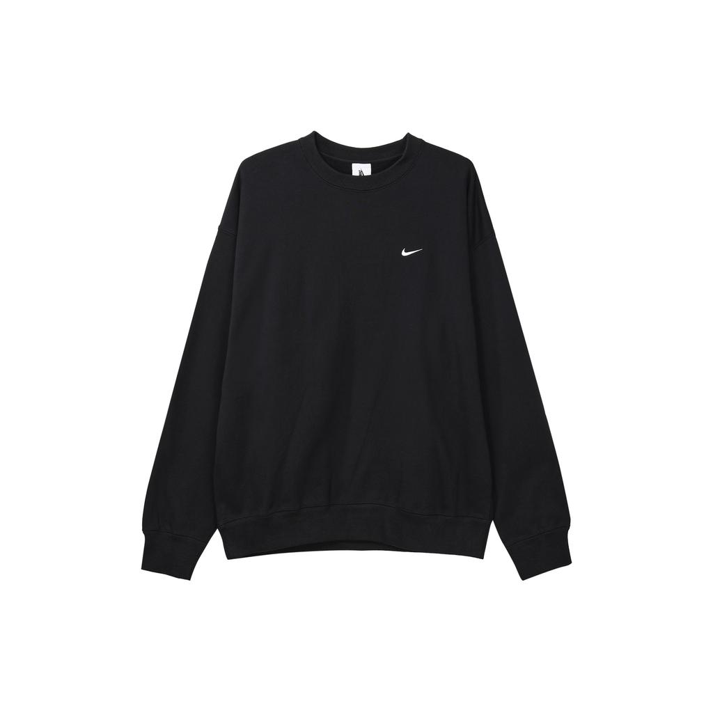 Nike Solo Swoosh Men's French Terry Crew Neck Long Sleeve Sweatshirt Loose Fit Embroidered Logo Black DX0812-010