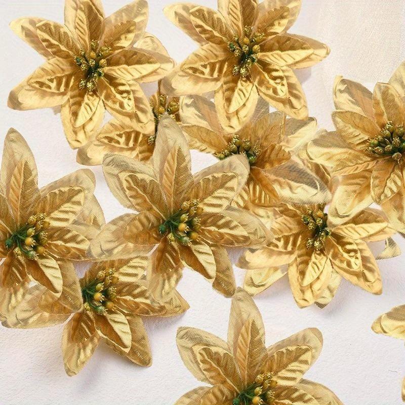 10 шт. Украшение для рождественской елки Рождественский цветок Имитация цветка Красный Рождественский венок Трость Рождественское украшение