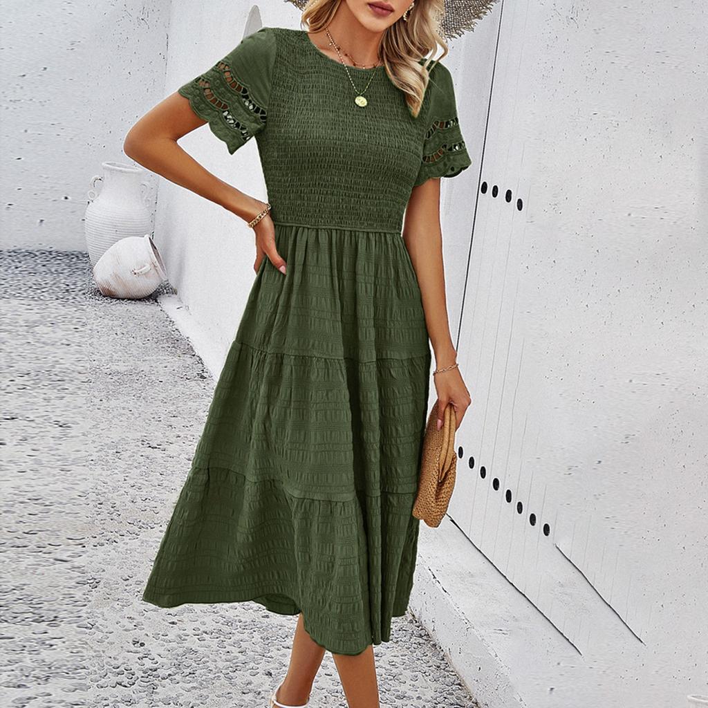 Женское модное однотонное платье свободного кроя с круглым вырезом и короткими рукавами