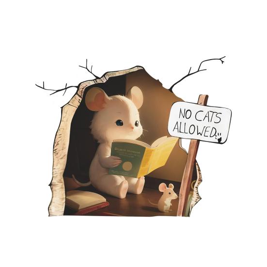 3D наклейка на стену с отверстием для мыши, самоклеющаяся, сильная липкость, водонепроницаемая съемная мышь для чтения книг, забавная художественная наклейка на стену