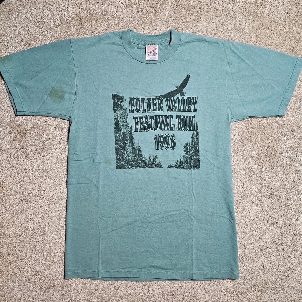 Vintage 1996 Potter Valley Festival Run T-shirt Mens M Teal Grunge Ironic 90s