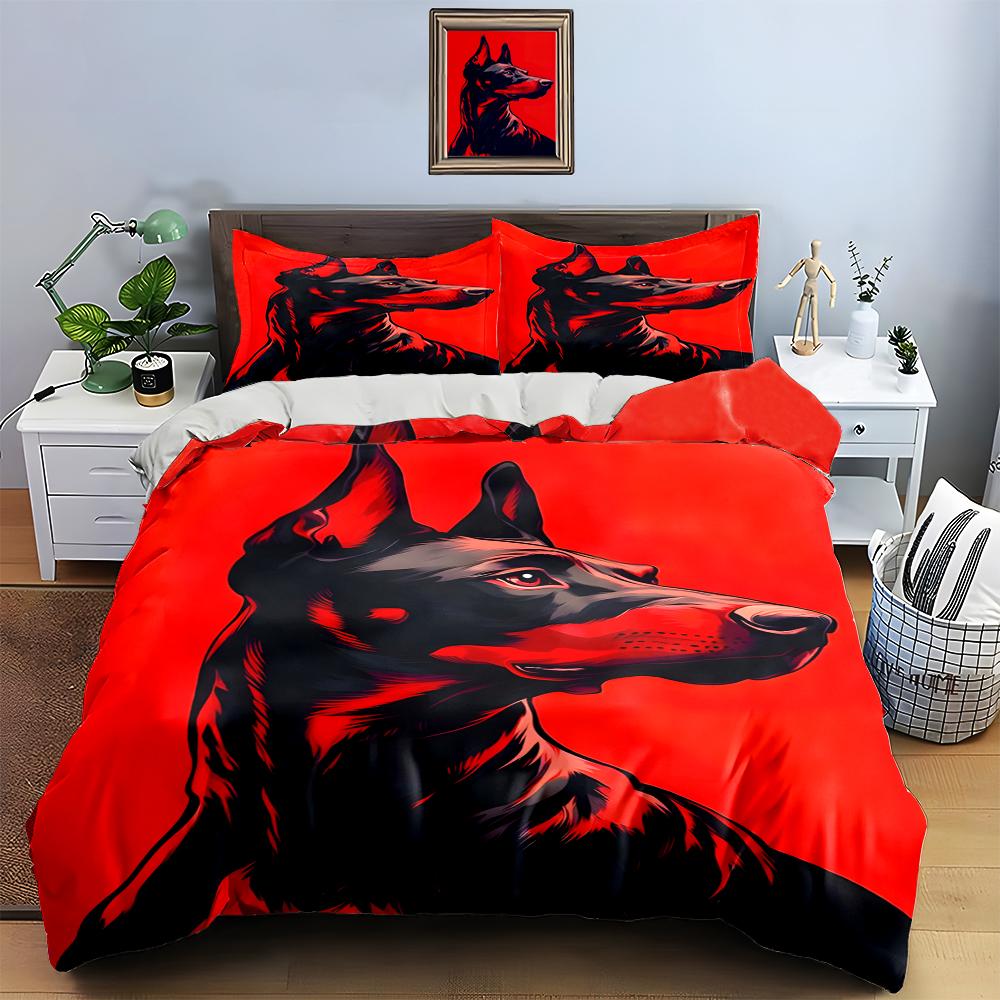 Red Doberman Illustration Bedding Duvet cover sets Duvet covers Pillowcases gifts (1 * Duvet Cover 2 * Pillowcases, without duvet insert)