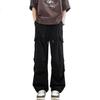 Homlean American-Style Wide-Leg Paratrooper Cargo Pants for Men, Spring Outdoor Sports Versatile Heightening Straight-Leg Trousers KMX05 Black 2XL