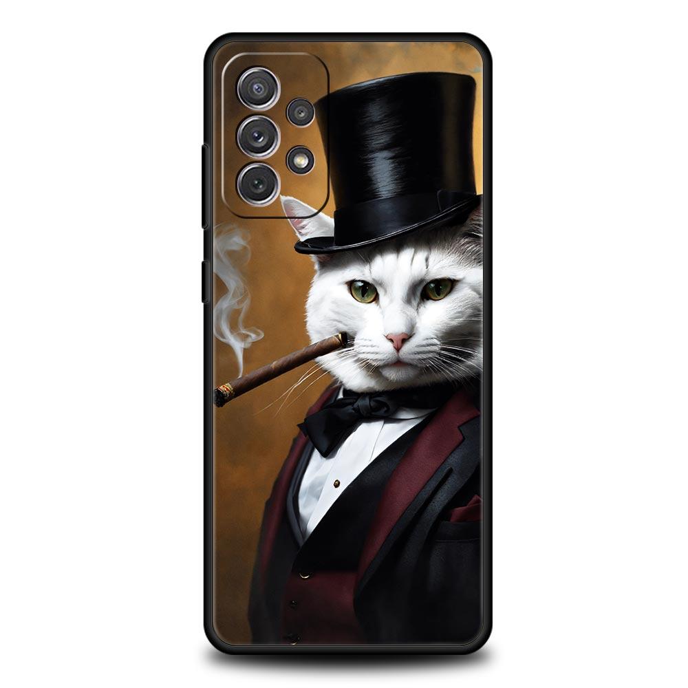 Модный Чехол для Телефона с Рисунком Котенка с Сигаретой для Samsung Galaxy A55 A35 A17 A07 A15 A13 A25 A51 A72 A73 A32 A52 A52S A41 Мягкий ТПУ