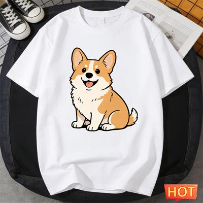 Милые футболки с графикой корги, летняя мода, короткий рукав, смешная собака, 3D-печать, круглый вырез, свободные, дышащие, унисекс