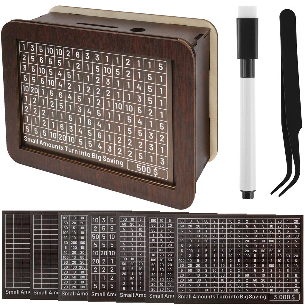 Money Wood Box Piggy Bank Wood Money Bank Large Capacity Cash Savings Box with Saving Goal Numbers Money Boxes Home Decorations