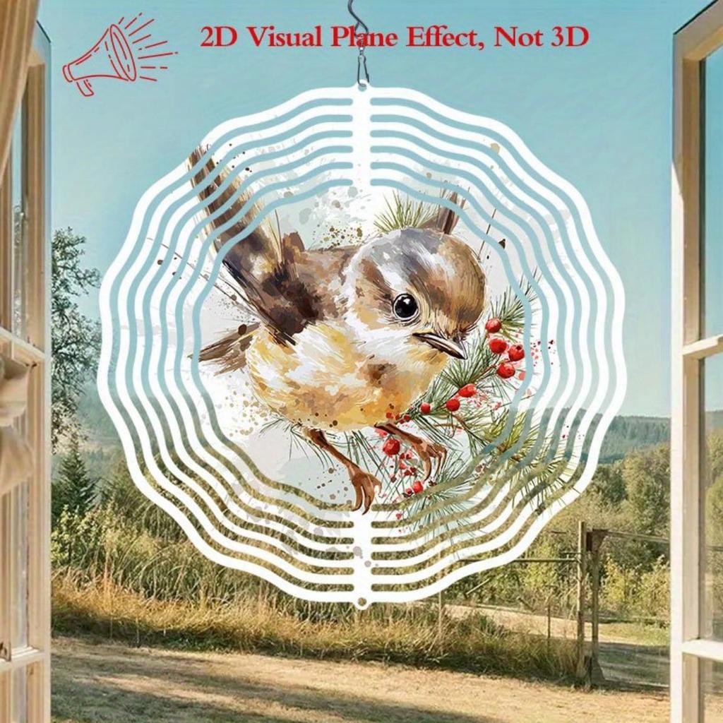 Металлический колокольчик ветра с вращающейся сосновой веткой и дизайном птицы, деревенский декор для улицы, сада, патио, не требует батареек, праздничный подарок