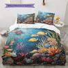 Ocean Fish Pattern Bedding Quilt Set  Home Decoration  Gift (1 * duvet cover + 2 * pillowcase  without core)