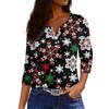 Women's Fashionable Casual Christmas Printed V-neck Three-quarter Sleeve Decorated Button Top