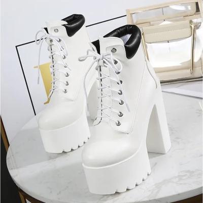 Модные женские ботильоны осень/зима 14 см толстый каблук супер высокий каблук сценические ночные клубные рыцарские сапоги женская обувь на платформе каблуки