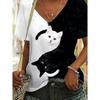 Women's T Shirt Basic Casual Color Block Cat Print Short Sleeve Regular Tops V Neck Daily Black  White Blue Orange Summer