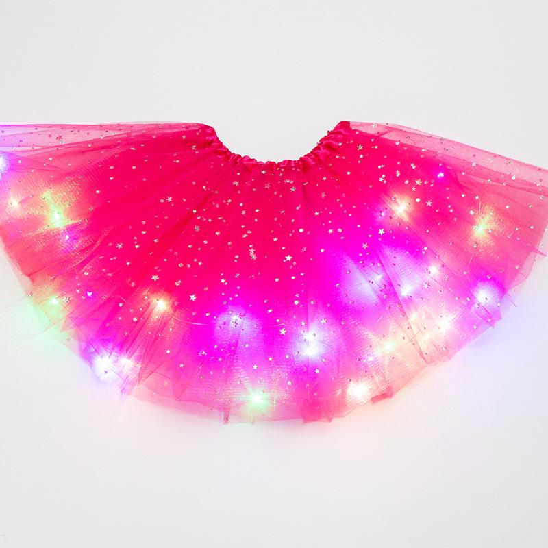LED Fairy Lights Sequin Star & Moon Mesh Skirt for Kids - Glowing Performance Dancewear