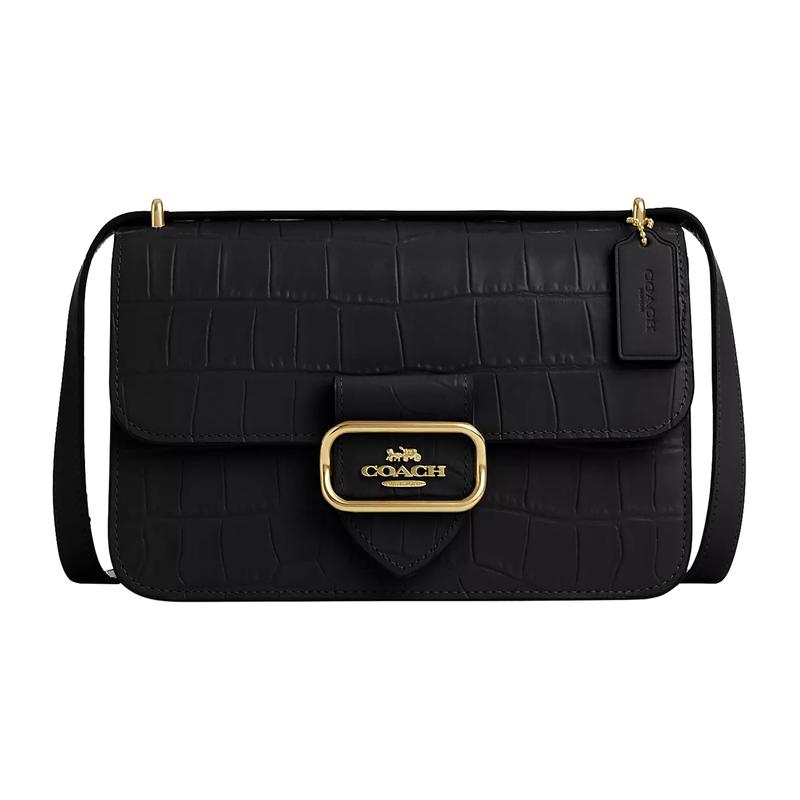 COACH Morgan 25 plaque logo cow leather shoulder crossbody bag medium women's black