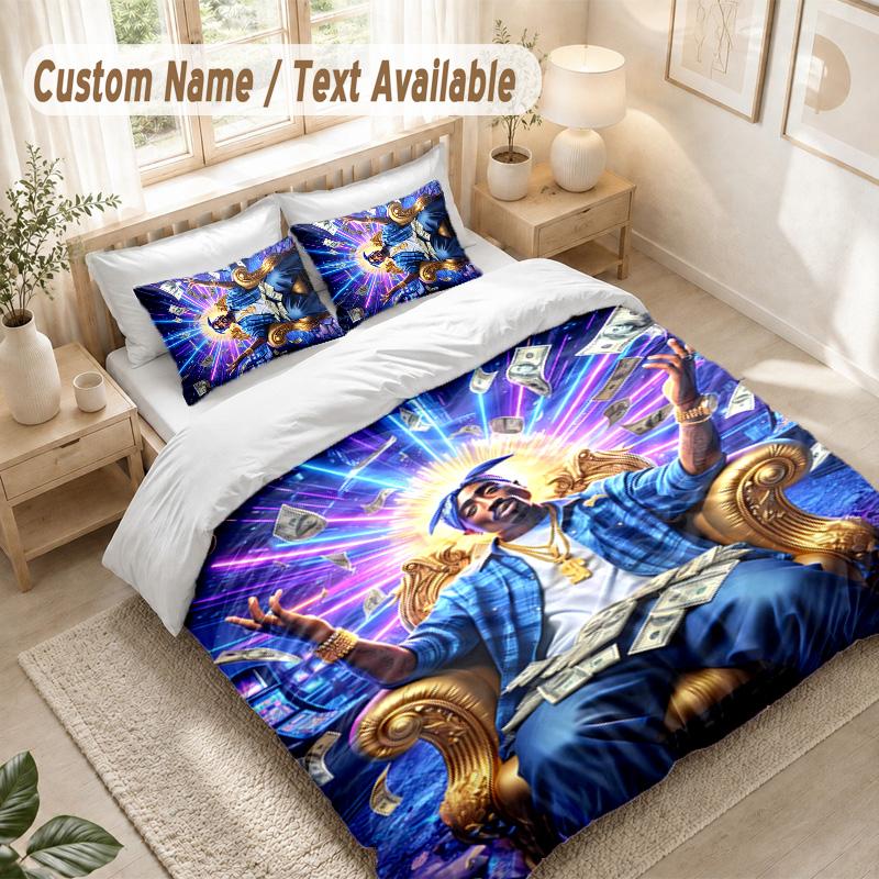 Tupac Bedding Set, 1 Duvet Cover & 2 Pillowcases Soft Comfortable Bedroom Home Textile Decor