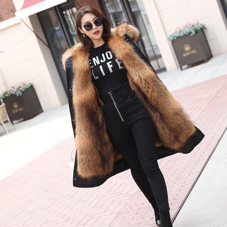 Женские зимние парки средней длины, съемная подкладка из меха енота, утепленное пальто из искусственного меха, женская куртка с капюшоном на меху, большие размеры