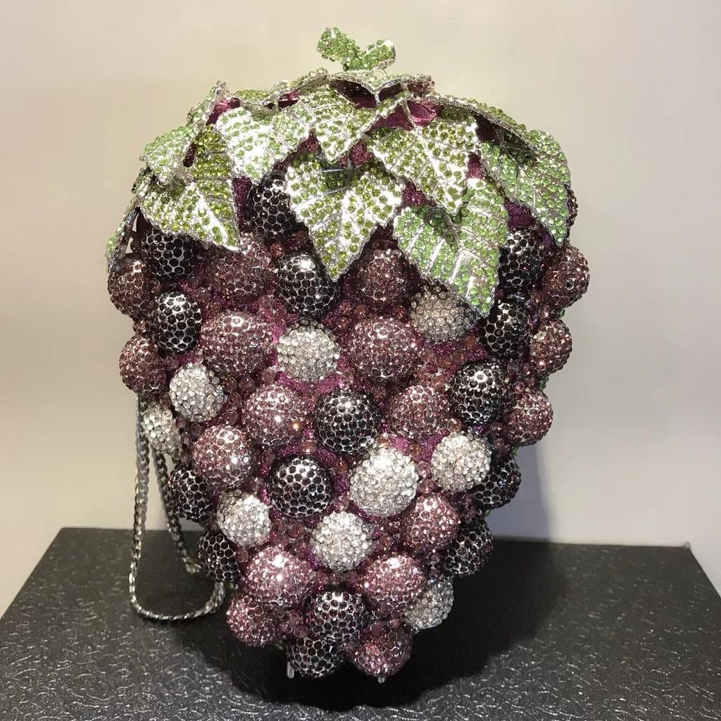 Grape Shape Evening Bag Clutches Red Wedding Crystal Clutch Purses Women Prom Bags Party Handbags Lady Dinner Banquet Purse
