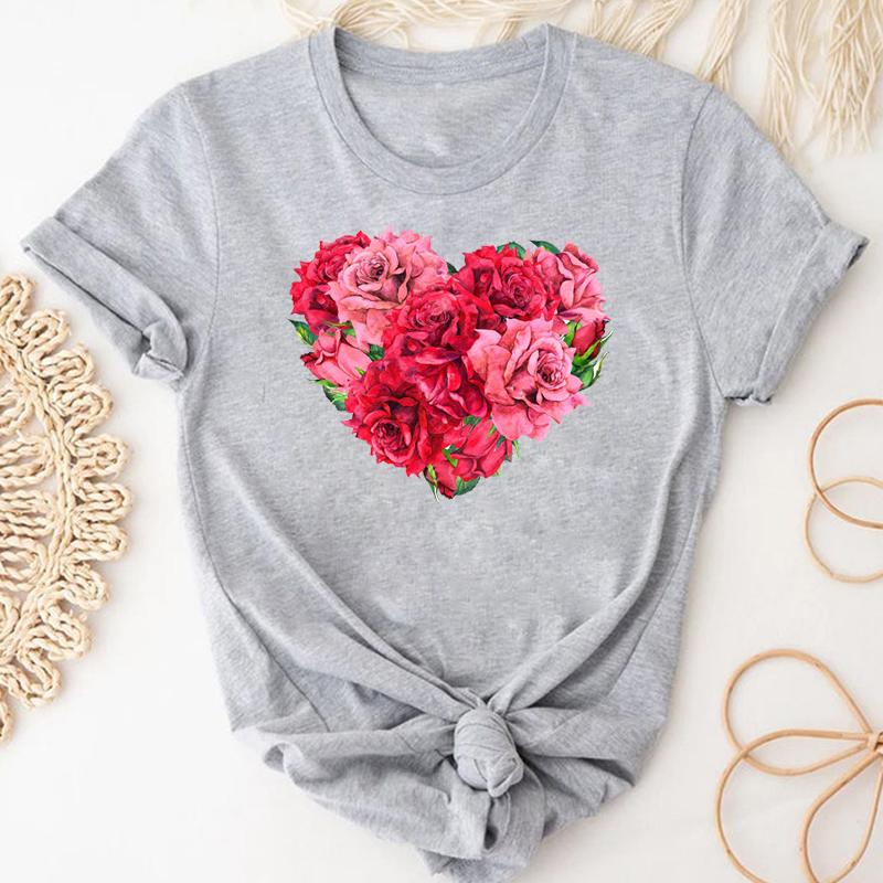 (Азиатский размер) Женская футболка с милым цветочным принтом и короткими рукавами, женская одежда, летняя модная повседневная футболка с графическим принтом