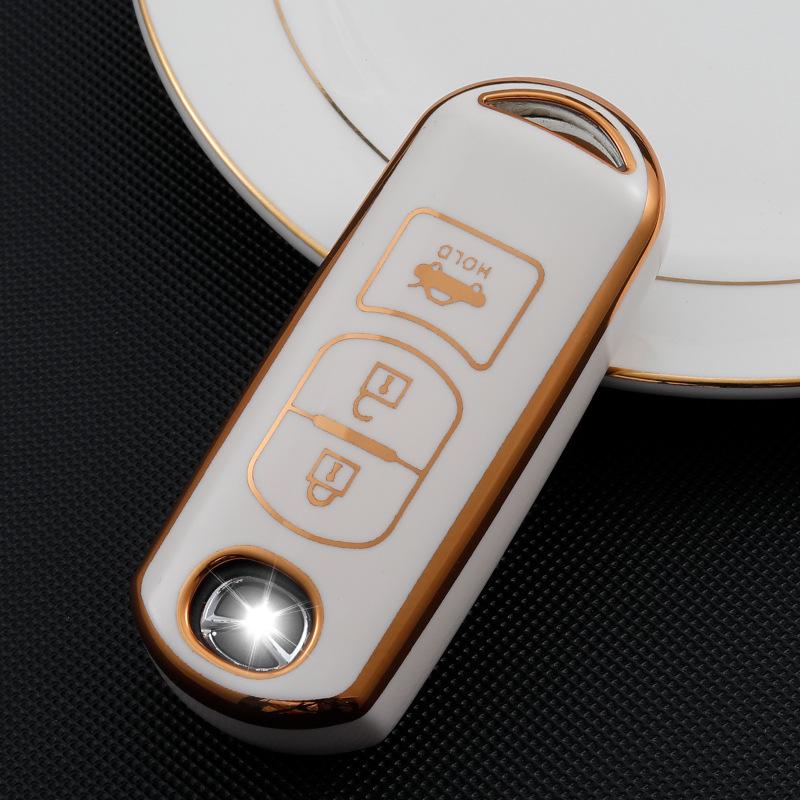 Чехол для ключа с золотой оправой для 2-кнопочных/3-кнопочных моделей Mazda CX-30, Atez, CX-4, CX-5, CX-8