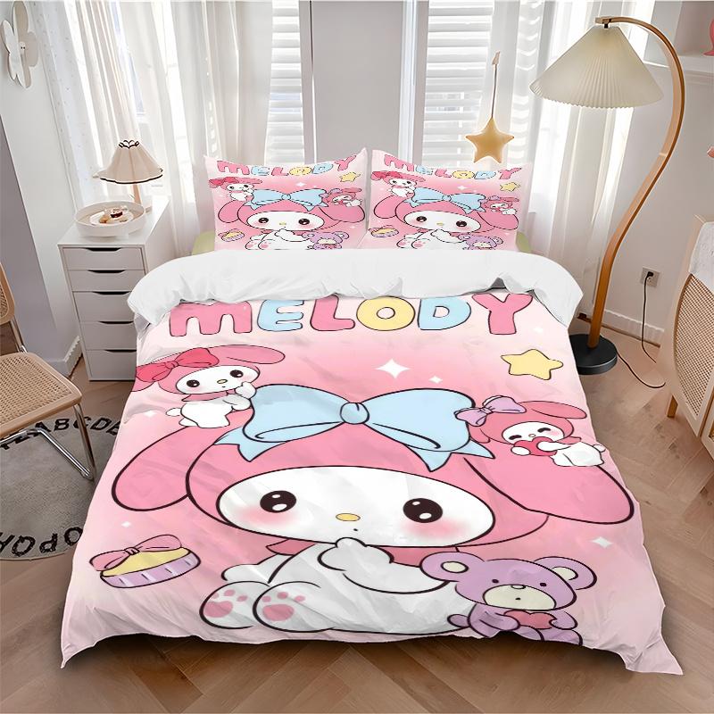 3 шт. Розовый Милый Набор Постельного Белья с Принтом My Melody Sanrio, Мягкое и Удобное Пододеяльник для Спальни, Гостевой Комнаты (Не включено).W070