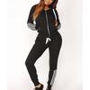 Fashion Women Casual Stripe Zipper Long Sleeve Pullove Sport Tops+Long Pants Set