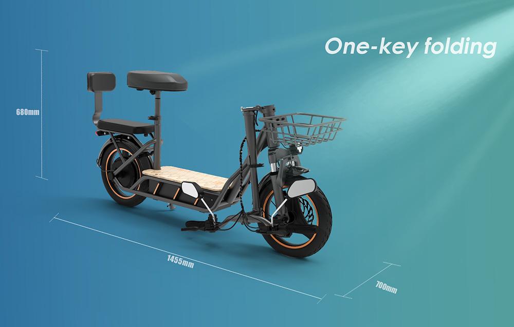 Складной электрический скутер с большой батареей 48 В 26 Ач, 14-дюймовыми толстыми шинами и сиденьем, максимальный запас хода 100 км, максимальная скорость 45 км/ч, пиковая мощность 800 Вт