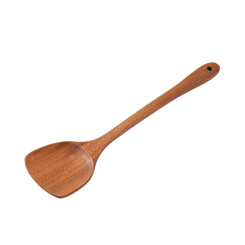 Набор кухонных ложек из черного дерева: Лопатка с длинной ручкой, лопатка для жарки, набор кухонных принадлежностей.