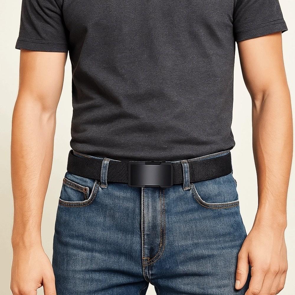 Solid Color Men Nylon Belt Zinc Zinc Alloy Sturdy Cloth Belt Adjustable Cloth Waistband Boys