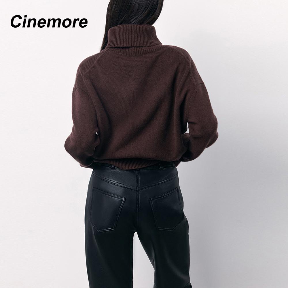 Cinemore Spring Autumn Women's Sweater Solid Oversize Casual Pullovers Warm Basic Long Sleeve Top O Neck Knitted Jumper Sweater
