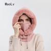 Hat Soft Winter Fur Cap Mask Set Hooded for Women Knitted Cashmere Neck Warm Balaclava Bicycle Hat Thick Plush Fluffy Ski Windproof Hat