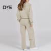 2Pcs/Set Women Solid Color Casual Outfit Lapel Zipper Neckline Long Sleeve Sweatshirt Elastic Waist Drawstring Wide Leg Pants Set