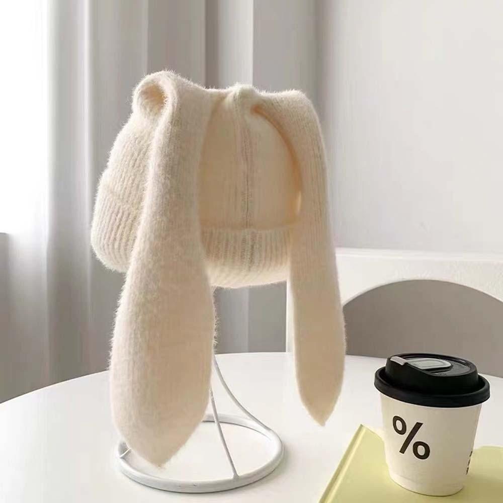 Korean Style Rabbit Ears Cap Elastic Solid Color Knitted Hat Woolen Hat Brimless Beanie Hat Couple