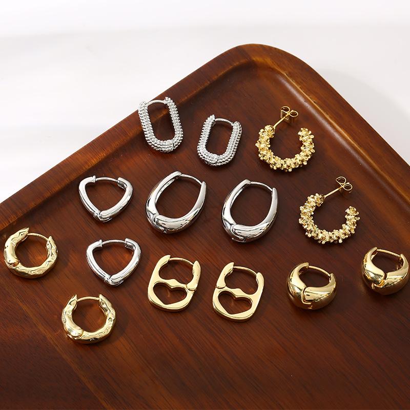 Геометрия Неправильные Гладкие Металлические Серьги-Пряжки для Ушей для Женщин Девушек Винтажная Мода Золотистого Цвета Овальные Серьги Панк Набор с Цирконами