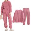TeMibery Lyric Fluffy Long Top and Long Solid Plus Sizes Loose Cold Protection Women's Pajamas, Sleeves, Autumn/Winter Loungewear, 2-Piece Set,