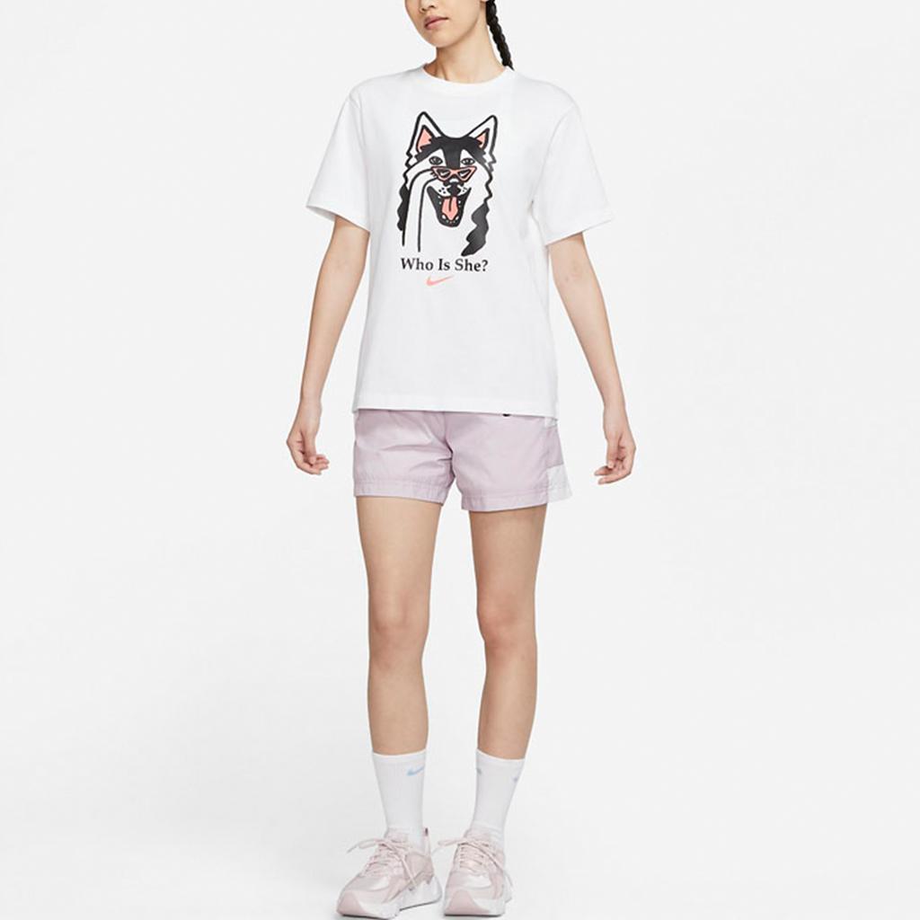 Nike Husky Print Breathable Short Sleeve T-Shirt Women Tops White DJ1846-100