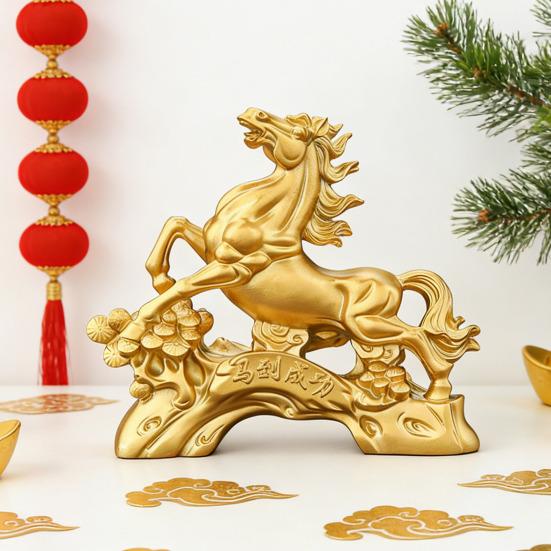 Смола Статуэтка Лошади Золотая Фэн-шуй Китайский Зодиак Скульптура Лошади 2026 Год