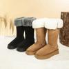 Женская обувь 2024 года, женские ботинки до середины икры, теплые зимние ботинки на платформе, женские с круглым носком, без застежек, с пряжкой