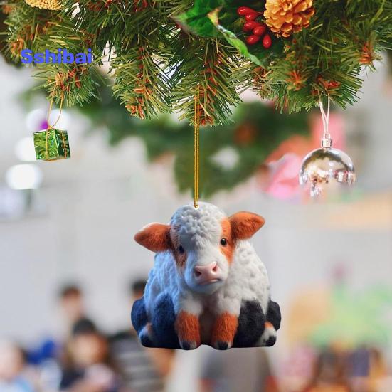 Милый мультяшный хайлендский коровий автомобильный кулон, акриловый художественный ремесленный орнамент, прекрасный автомобиль, зеркало заднего вида, украшение для дома, Рождественская елка, подвесное украшение, подарок