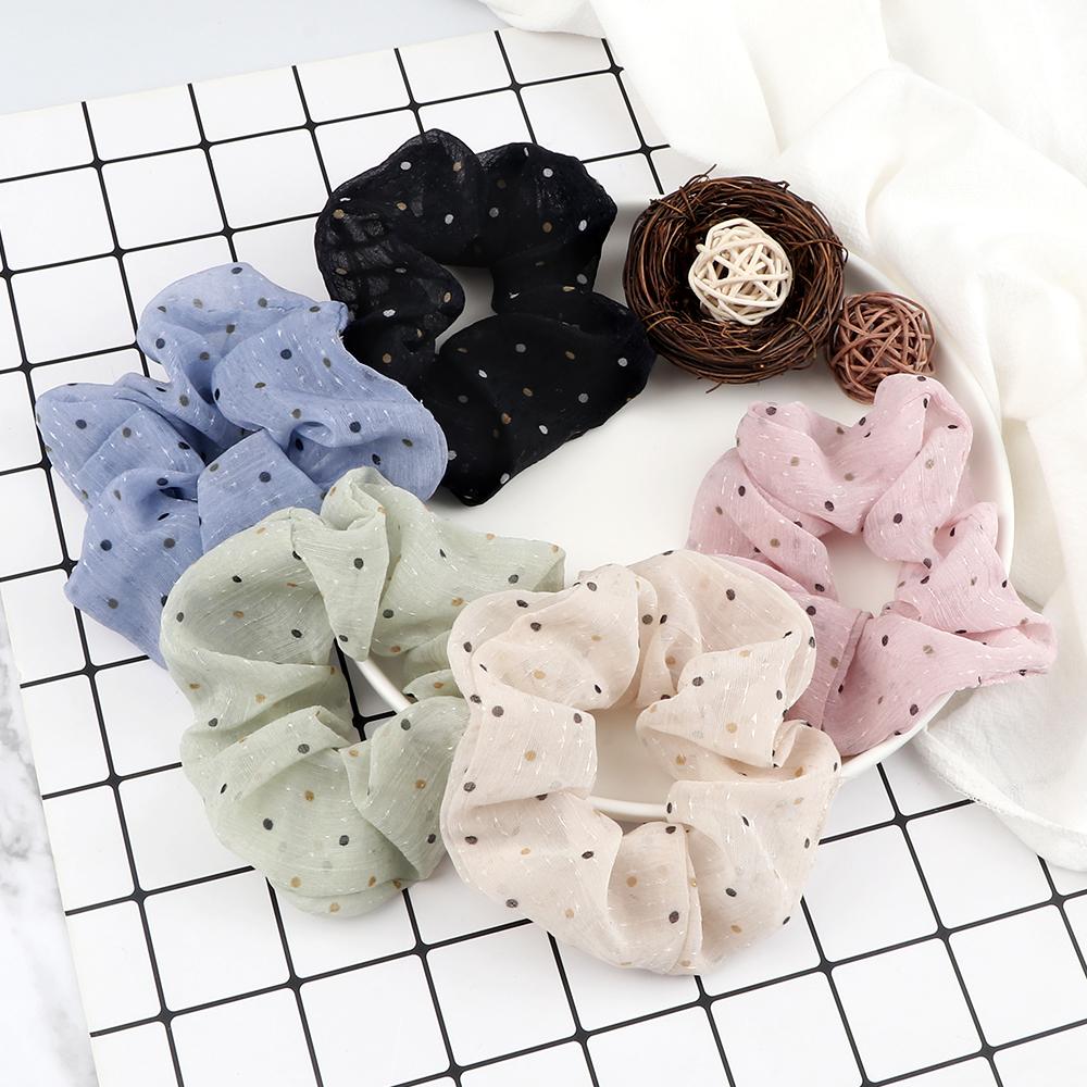 5PCS Mixed Colors Fashion Hair Bands Korean Elastic Satin Silk Dots Hair Tie for Women Girls Ponytail Holder Scrunchie