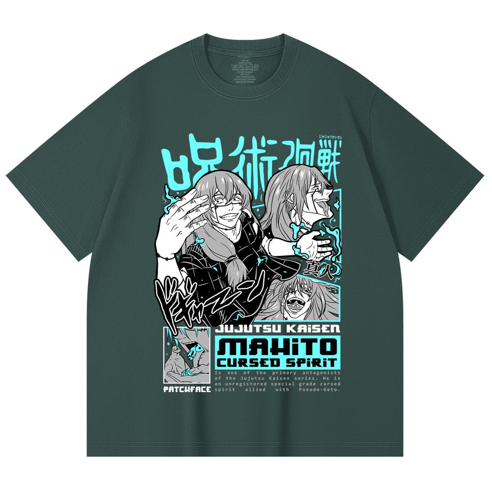 230 г/м² 100% хлопок Jujutsu Kaisen V63 Принт Махито Унисекс Тяжелая хлопковая футболка