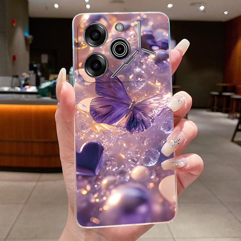 Чехол для телефона Tecno Pova 6 Pro 5G LI9 Чехол Tecno Pova 6 5G LI7 Задняя крышка Роскошный Прозрачный Мягкий ТПУ Чехол с бабочками и цветами