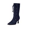 Women's High-heeled Short Boots Autumn and Winter New Style Pointed, Slim, and Oversized Denim Boots