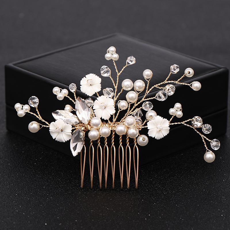 Свадебные гребни для волос ручной работы с золотыми кристаллами и жемчугом, аксессуары для волос для свадебных головных уборов, гребни для женщин, свадебные украшения для волос, головные уборы