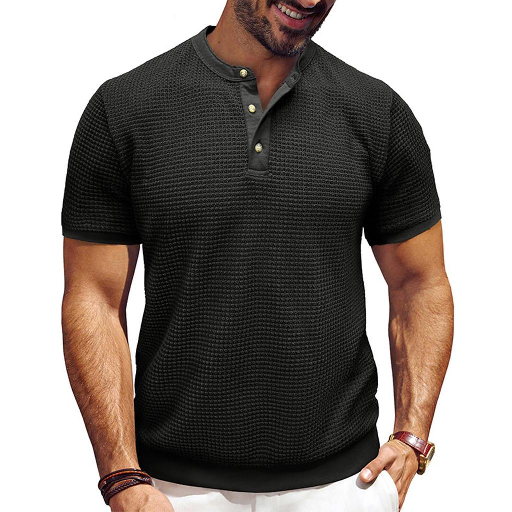 Men's Short Sleeved Textured Knitted Shirt T-shirt Pullover