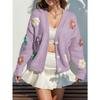 Fall Women's Plus Size Floral Pattern Button Knit Cardigan Cute Loose Long Sleeve Sweater