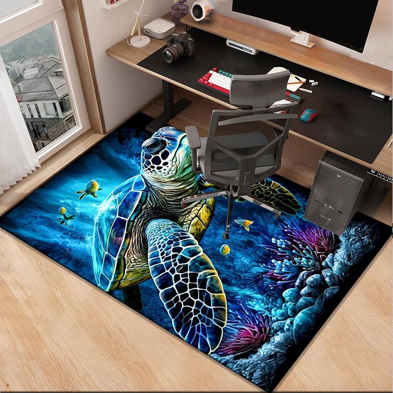 Cartoon Sea Turtle Artwork Office Rug Chair Mat, Entryway Carpet, Suitable for Front Door, Bedroom, Living Room, Desk, Holiday Gift