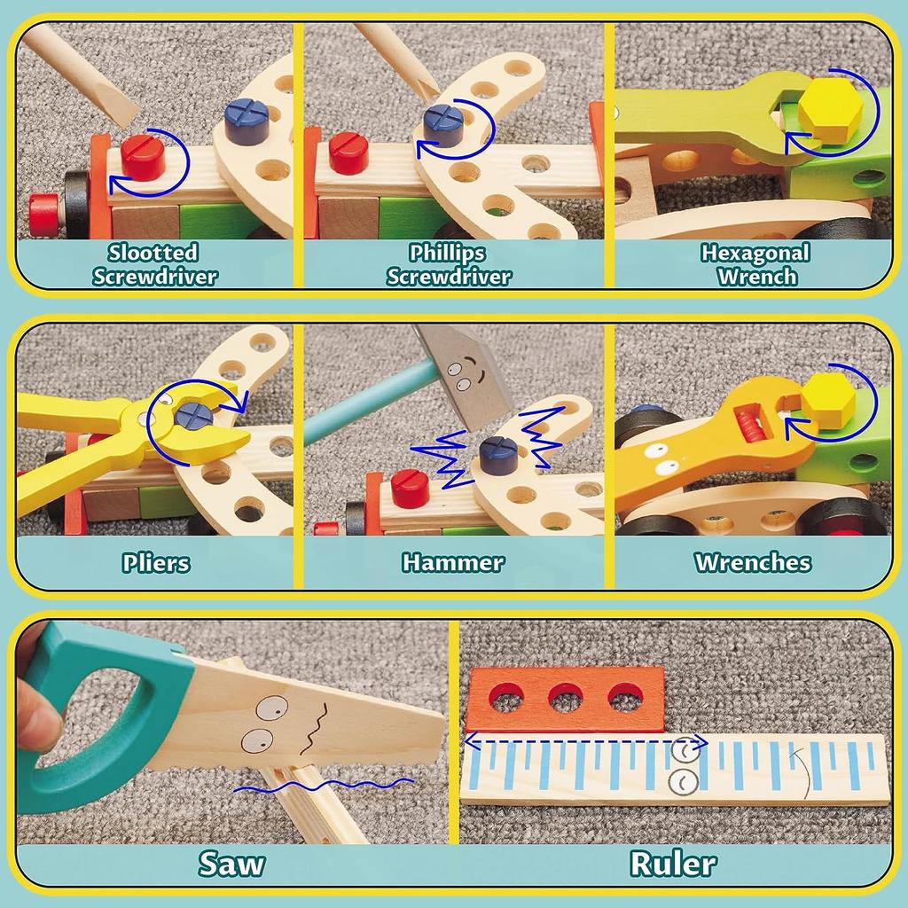 Children's Wooden Toy Tool Box Montessori Toy Educational Games Tool Box Children Children's Toy From Gift Girls Boys 2 3 4 5 6 Years 34 Pieces