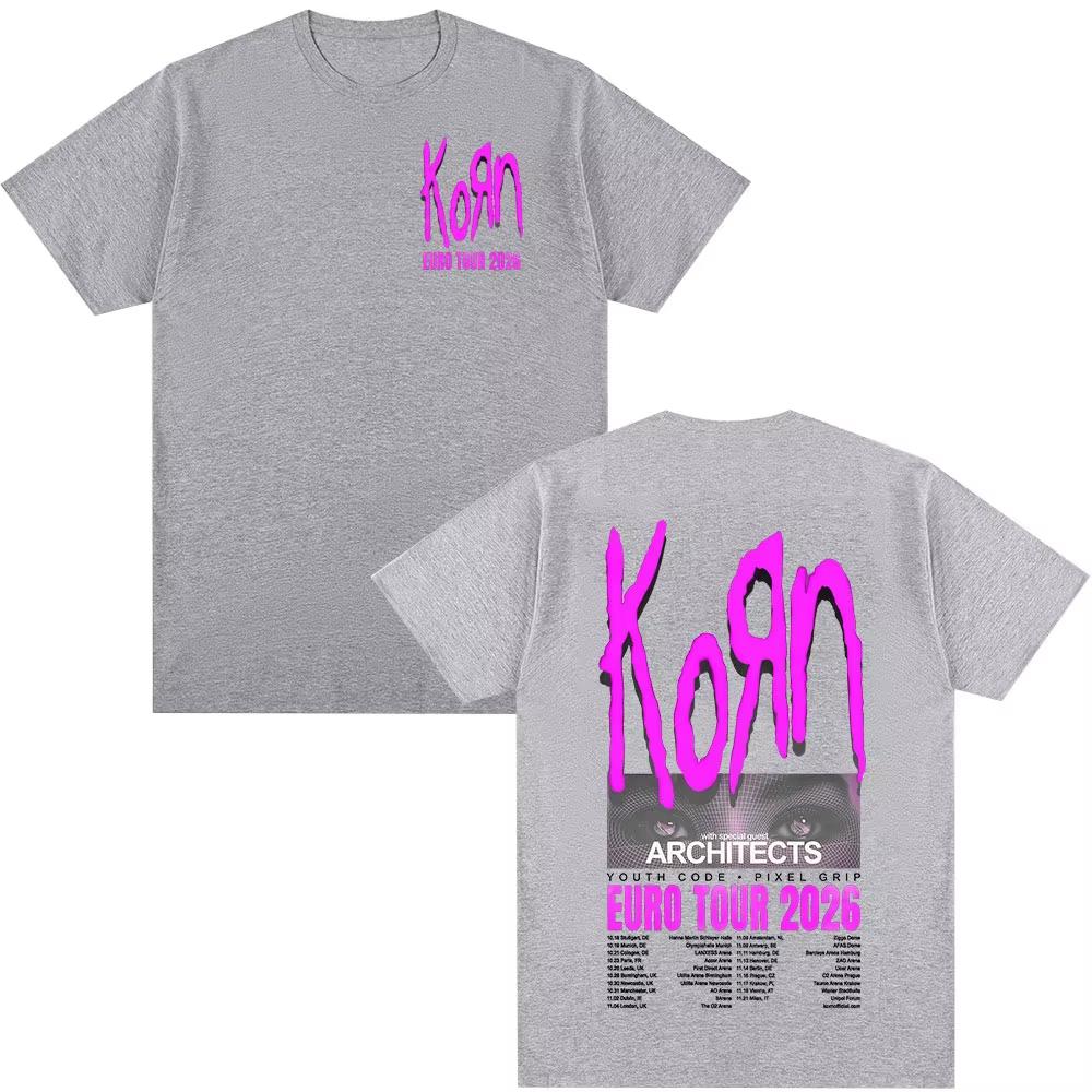2026 Korn Tour Merch T Shirt Fan Gifts Metal Gothic Rock Band T Shirts Men Women Clothing Cotton Oversized Short Sleeve T-shirt Casual Tee Top
