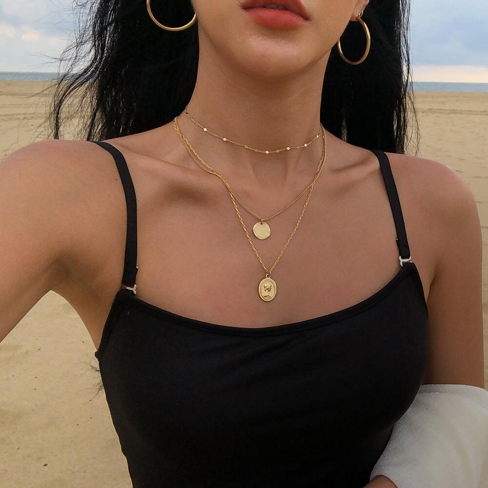 iF ME Модное многослойное круглое ожерелье с подвеской в ​​виде монеты с портретом для женщин, модное колье-чокер золотого, серебряного цвета, ювелирные изделия