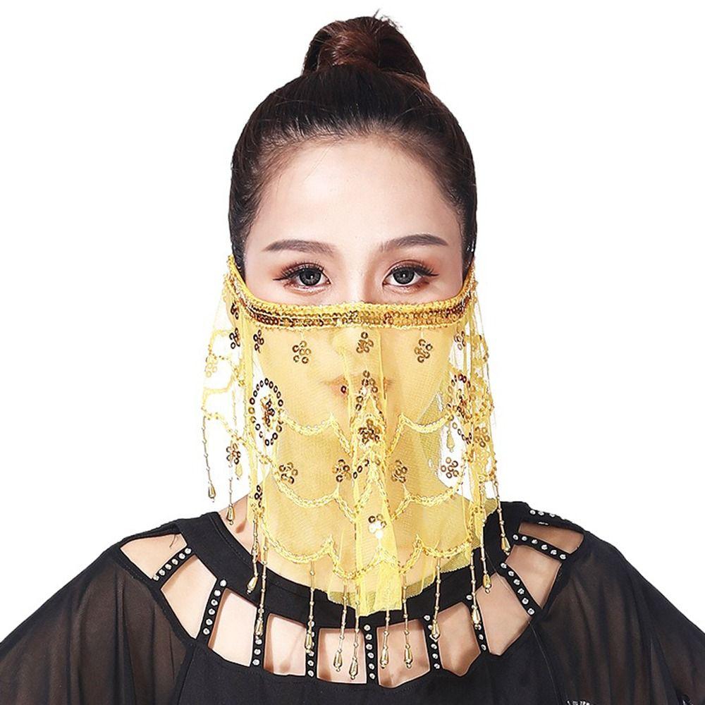 Бисер для женщин Сетка пайетки аксессуары для выступлений Вышитые костюмы для танца живота Вуали для лица
